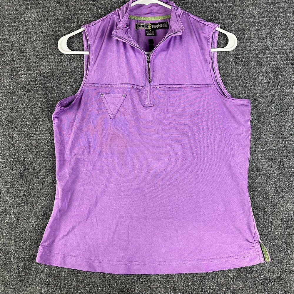 Jamie Sadock Shirt Womens Small Purple Knit Sleeveless Zip Neck Golf  Top Pullov
